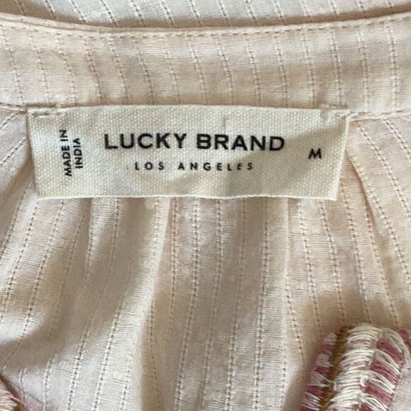 LUCKY BRAND NWT EMBROIDERED SHORT SLEEVE PEASANT TOP BLOUSE MEDIUM - Picture 8 of 9
